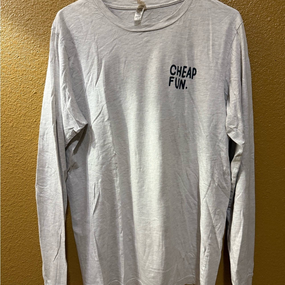 Gildan Gray Long-Sleeve Tee with Navy 'CHEAP FUN.' Chest Print